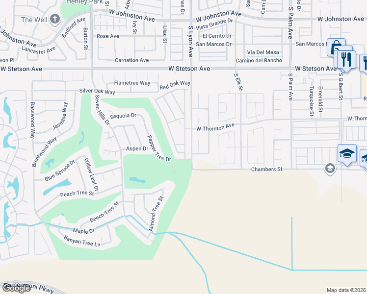 map of restaurants, bars, coffee shops, grocery stores, and more near 1721 Hoop Way in Hemet