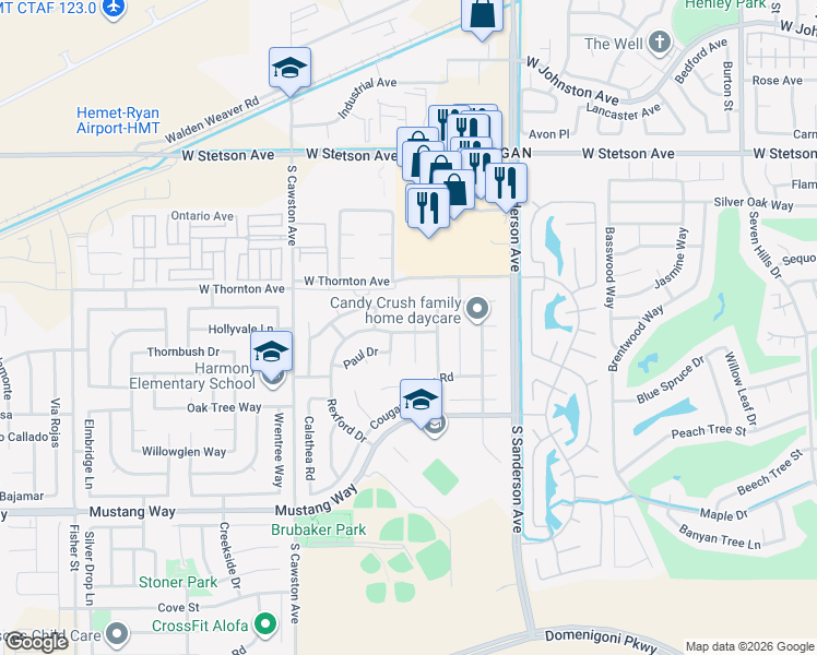 map of restaurants, bars, coffee shops, grocery stores, and more near 1434 Rabbit Peak Way in Hemet