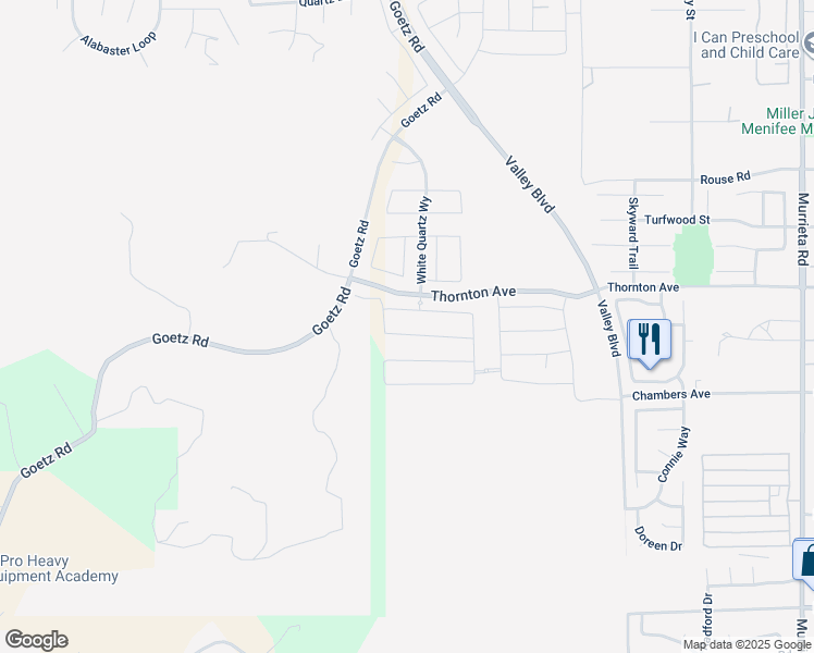 map of restaurants, bars, coffee shops, grocery stores, and more near Chambers Avenue in Menifee