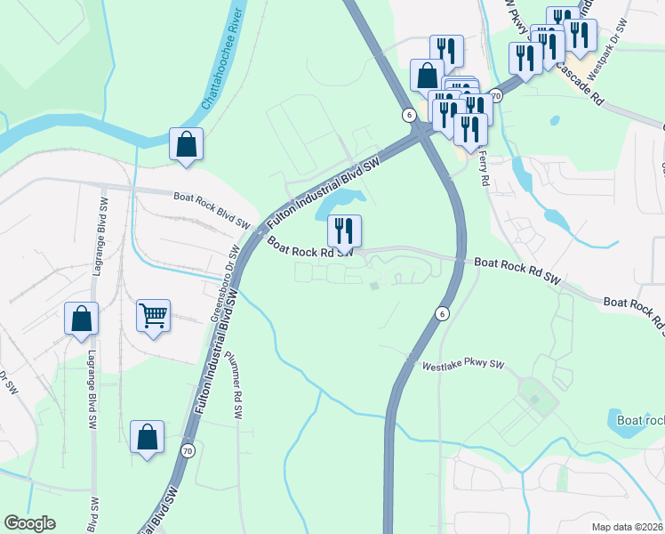 map of restaurants, bars, coffee shops, grocery stores, and more near 1117 Westchase Street in Atlanta