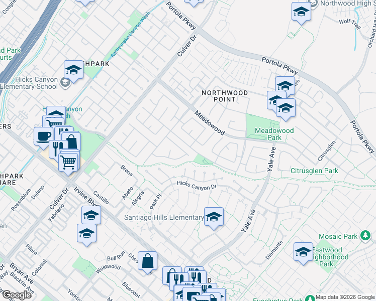 map of restaurants, bars, coffee shops, grocery stores, and more near in Irvine
