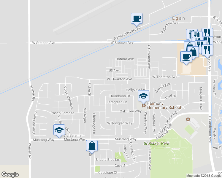 map of restaurants, bars, coffee shops, grocery stores, and more near 4680 Birchleaf Lane in Hemet