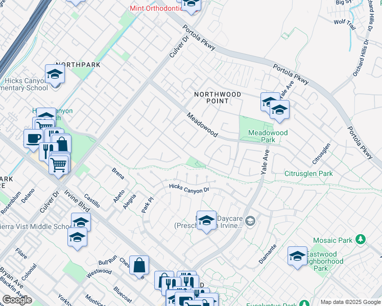 map of restaurants, bars, coffee shops, grocery stores, and more near in Irvine