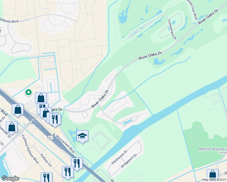 map of restaurants, bars, coffee shops, grocery stores, and more near 624D River Oaks Drive in Myrtle Beach
