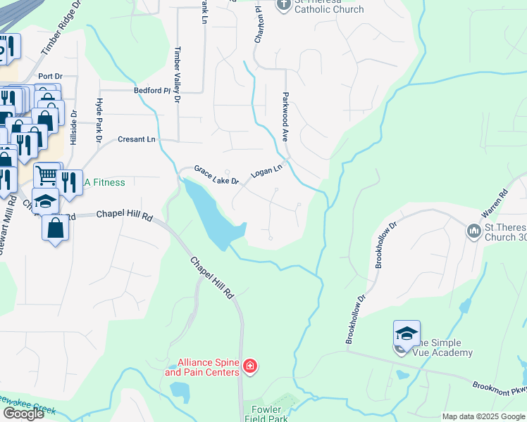 map of restaurants, bars, coffee shops, grocery stores, and more near 9565 Poplar Court in Douglasville