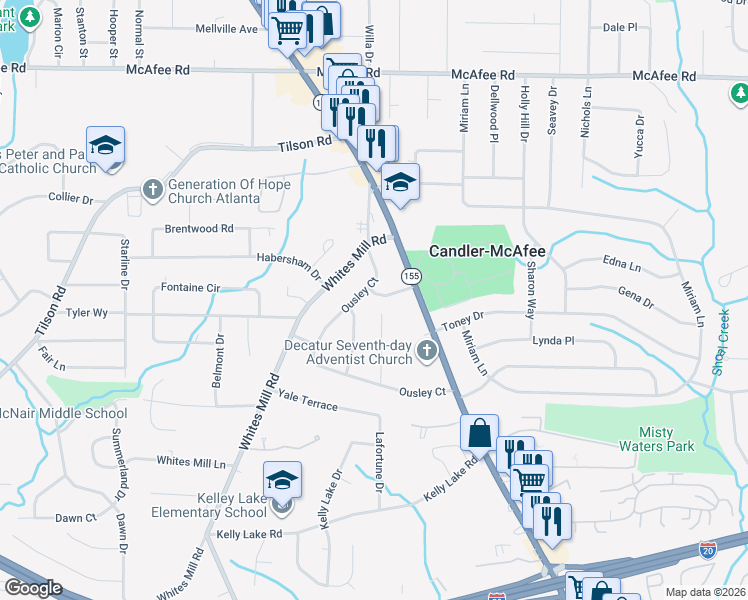 map of restaurants, bars, coffee shops, grocery stores, and more near 2689 Ellen Way in Decatur