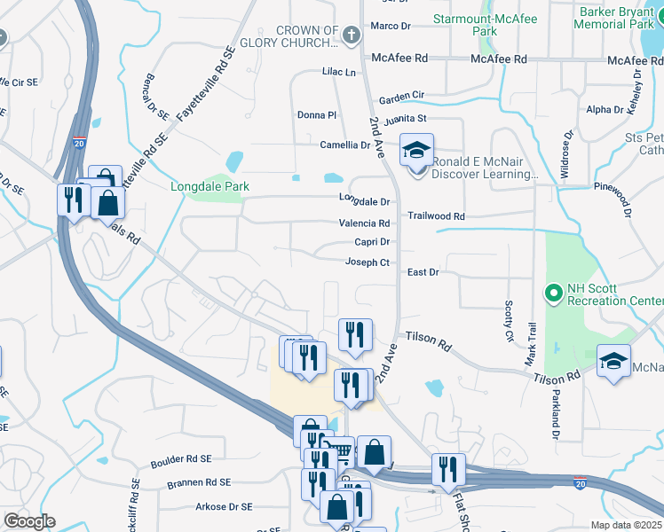 map of restaurants, bars, coffee shops, grocery stores, and more near 1937 Joseph Court in Decatur