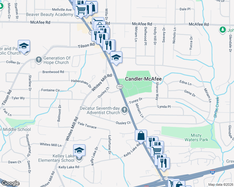 map of restaurants, bars, coffee shops, grocery stores, and more near 2715 Ellen Way in Decatur