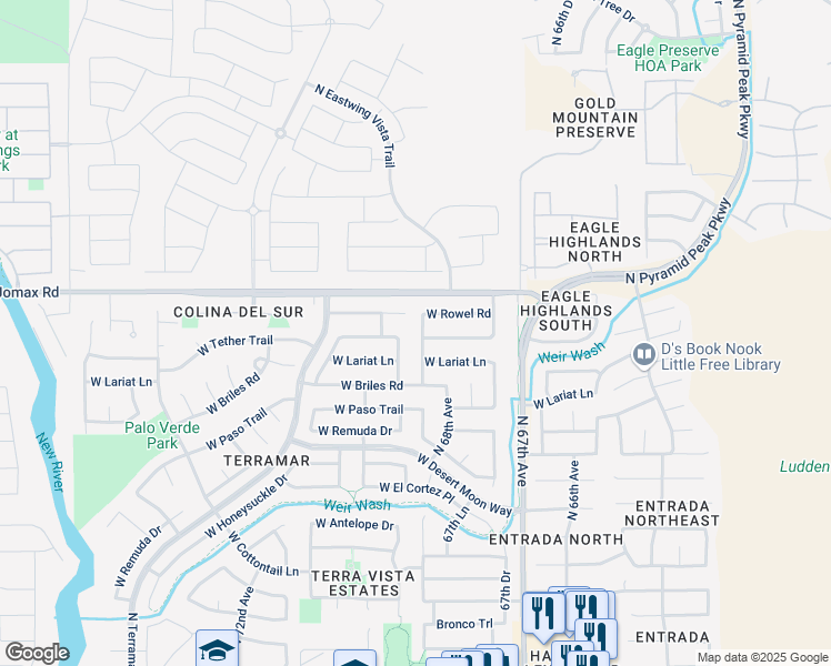 map of restaurants, bars, coffee shops, grocery stores, and more near 6816 West Rowel Road in Peoria