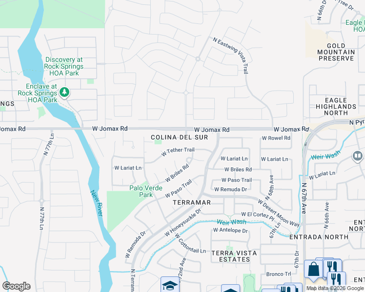 map of restaurants, bars, coffee shops, grocery stores, and more near 7186 West Rowel Road in Peoria