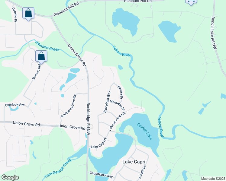 map of restaurants, bars, coffee shops, grocery stores, and more near 3013 Barcelona Way in Conyers
