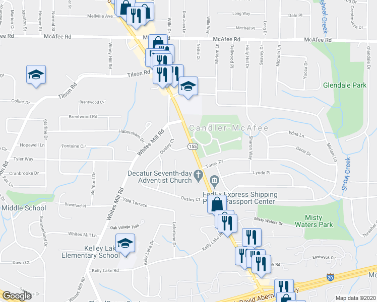 map of restaurants, bars, coffee shops, grocery stores, and more near 2257 Candler Road in Decatur