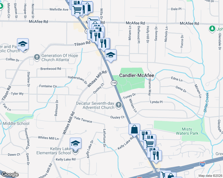 map of restaurants, bars, coffee shops, grocery stores, and more near 2257 Candler Road in Decatur