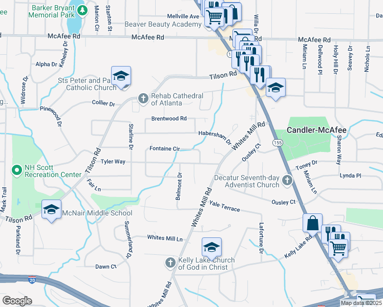 map of restaurants, bars, coffee shops, grocery stores, and more near 2549 Fontaine Circle in Decatur