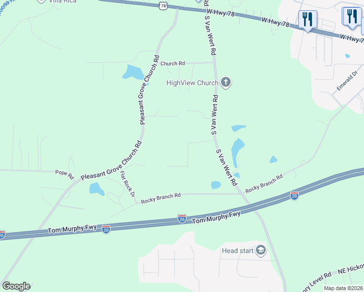 map of restaurants, bars, coffee shops, grocery stores, and more near 127 Autumn Run Place in Villa Rica
