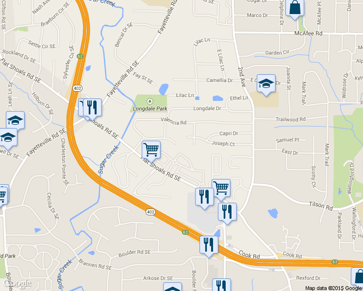 map of restaurants, bars, coffee shops, grocery stores, and more near 1633 Valencia Road in Decatur