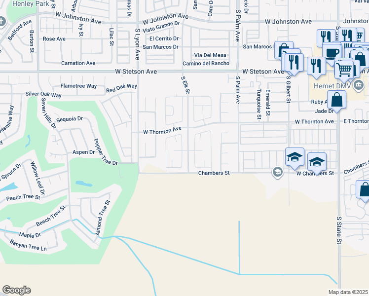 map of restaurants, bars, coffee shops, grocery stores, and more near 1390 Carolina Court in Hemet