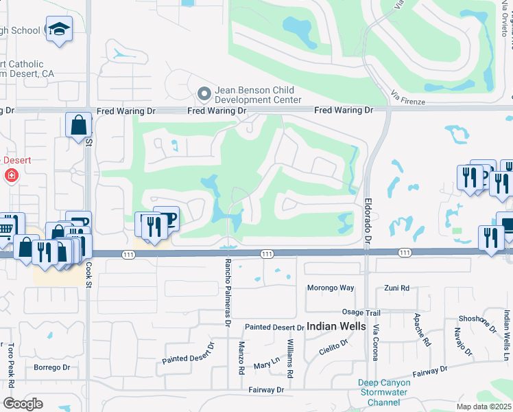 map of restaurants, bars, coffee shops, grocery stores, and more near 44980 Saint Helena Court in Indian Wells