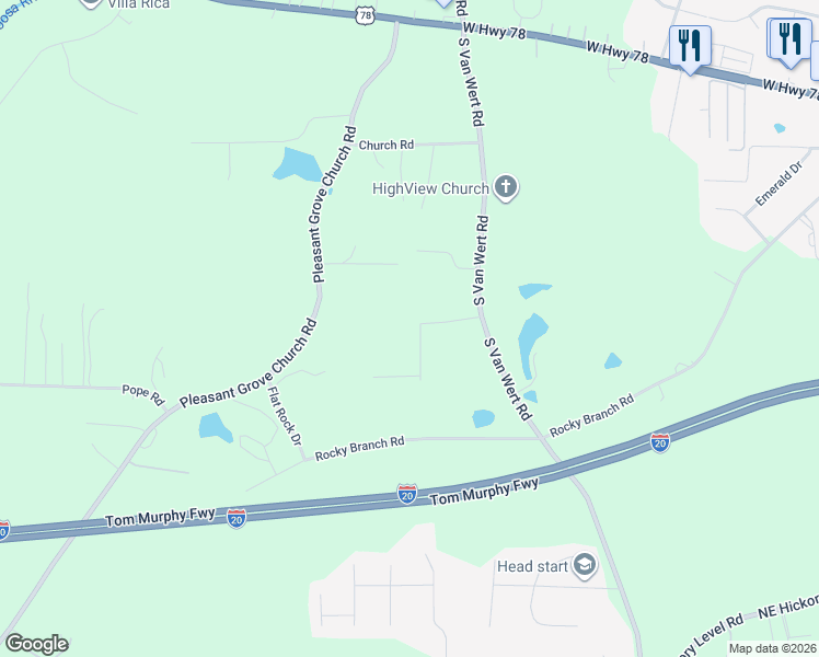 map of restaurants, bars, coffee shops, grocery stores, and more near 119 Autumn Run Place in Villa Rica