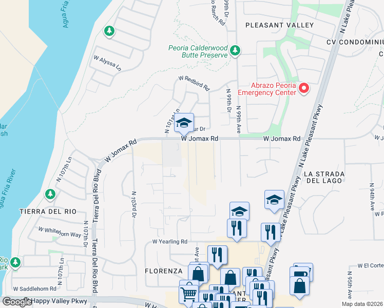 map of restaurants, bars, coffee shops, grocery stores, and more near 10015 West Jomax Road in Peoria