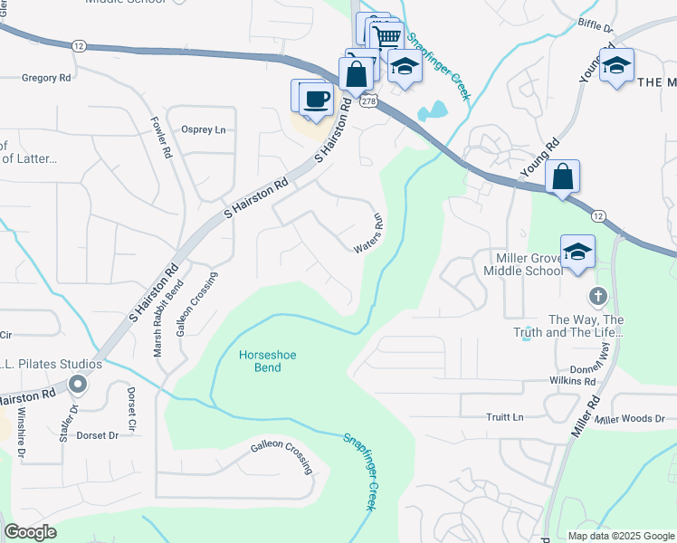 map of restaurants, bars, coffee shops, grocery stores, and more near 4769 Snap Creek Lane in Decatur