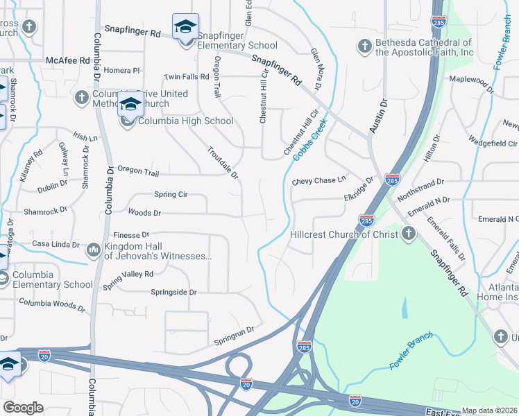 map of restaurants, bars, coffee shops, grocery stores, and more near 2212 Cobb Creek Drive in Decatur