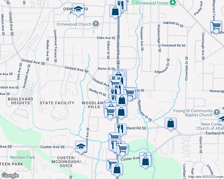 map of restaurants, bars, coffee shops, grocery stores, and more near 1126 United Avenue Southeast in Atlanta