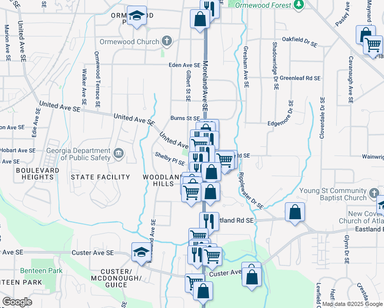 map of restaurants, bars, coffee shops, grocery stores, and more near 1126 United Avenue Southeast in Atlanta