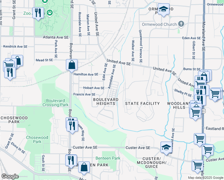 map of restaurants, bars, coffee shops, grocery stores, and more near 752 Winton Way in Atlanta