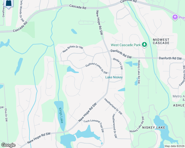 map of restaurants, bars, coffee shops, grocery stores, and more near 205 Hamden Trce Southwest in Atlanta