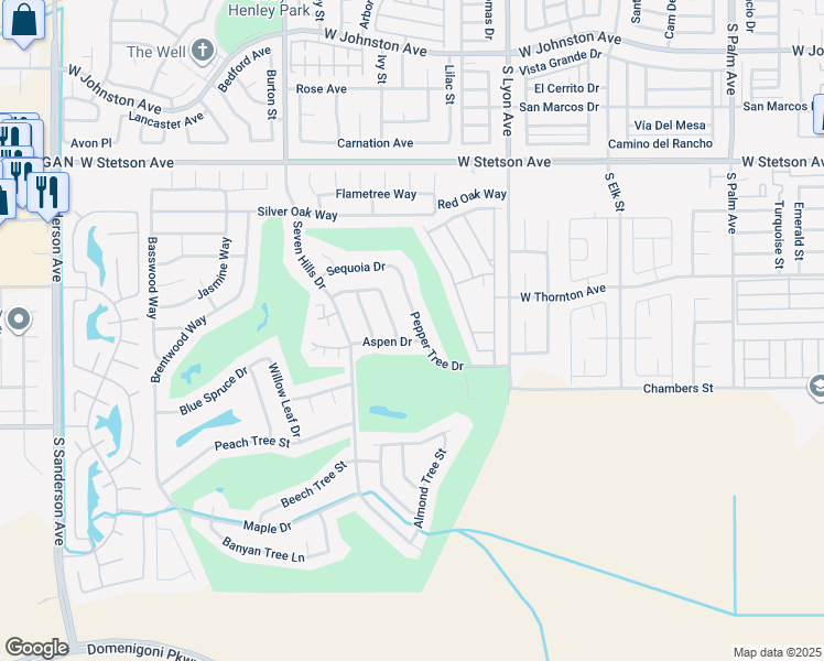 map of restaurants, bars, coffee shops, grocery stores, and more near 1389 Pepper Tree Drive in Hemet