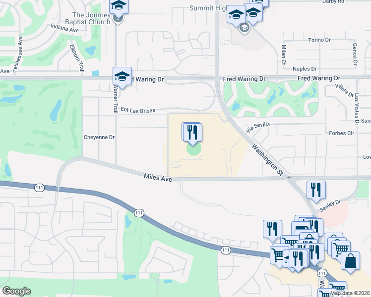 map of restaurants, bars, coffee shops, grocery stores, and more near 78200 Miles Avenue in Indian Wells