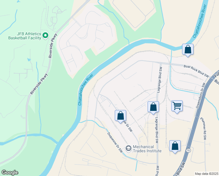 map of restaurants, bars, coffee shops, grocery stores, and more near 6200 Boat Rock Boulevard Southwest in Atlanta