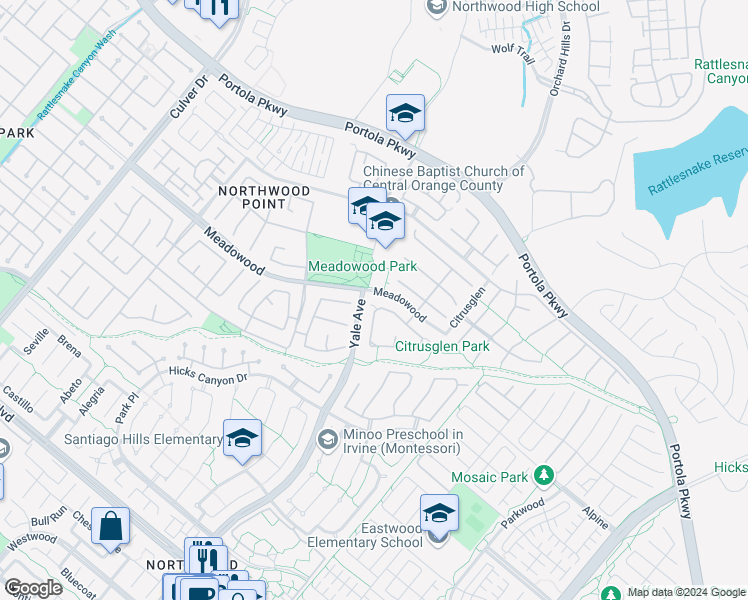 map of restaurants, bars, coffee shops, grocery stores, and more near 17 New Dawn in Irvine