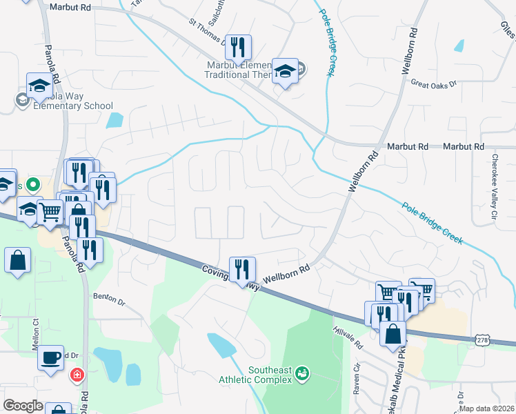 map of restaurants, bars, coffee shops, grocery stores, and more near 5661 Wind Gate Lane in Lithonia