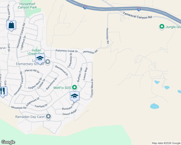 map of restaurants, bars, coffee shops, grocery stores, and more near 27247 Coyote Mesa Drive in Corona