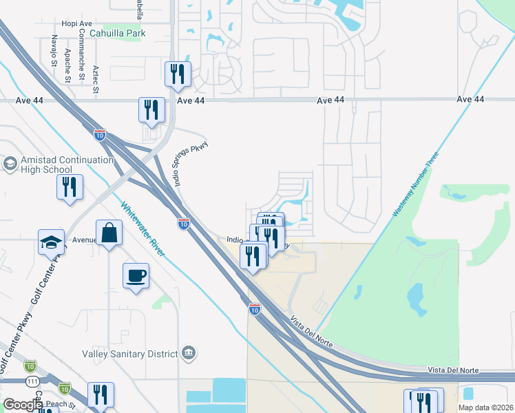 map of restaurants, bars, coffee shops, grocery stores, and more near 84250 Indio Springs Drive in Indio
