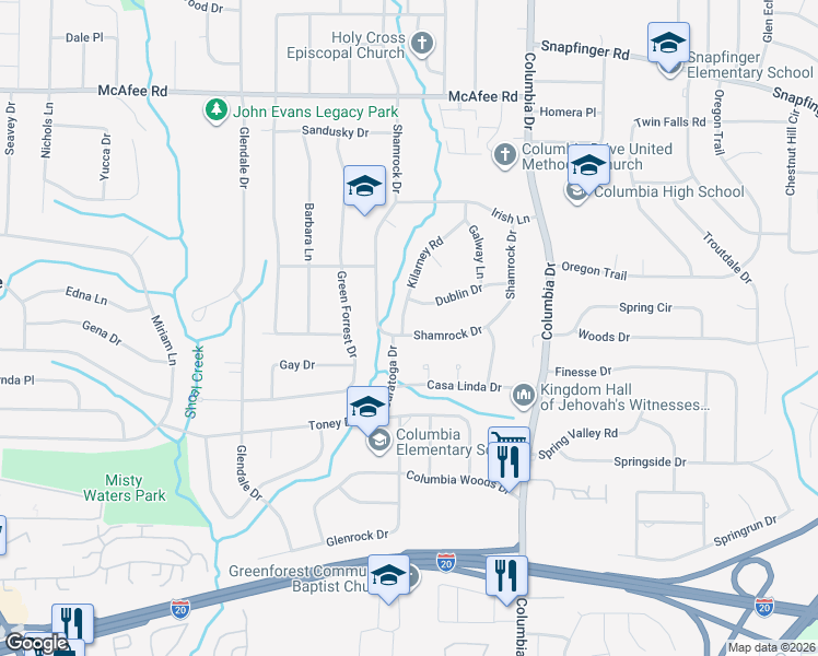 map of restaurants, bars, coffee shops, grocery stores, and more near 3263 Dublin Drive in Decatur