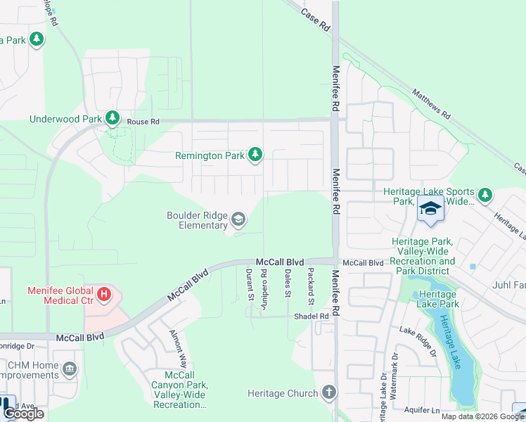 map of restaurants, bars, coffee shops, grocery stores, and more near Junipero Road in Menifee