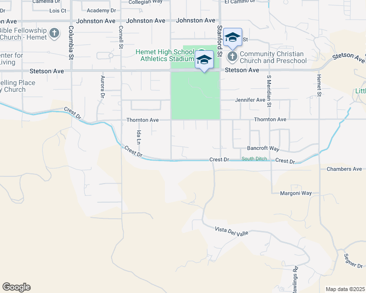 map of restaurants, bars, coffee shops, grocery stores, and more near Thomas Road in Hemet