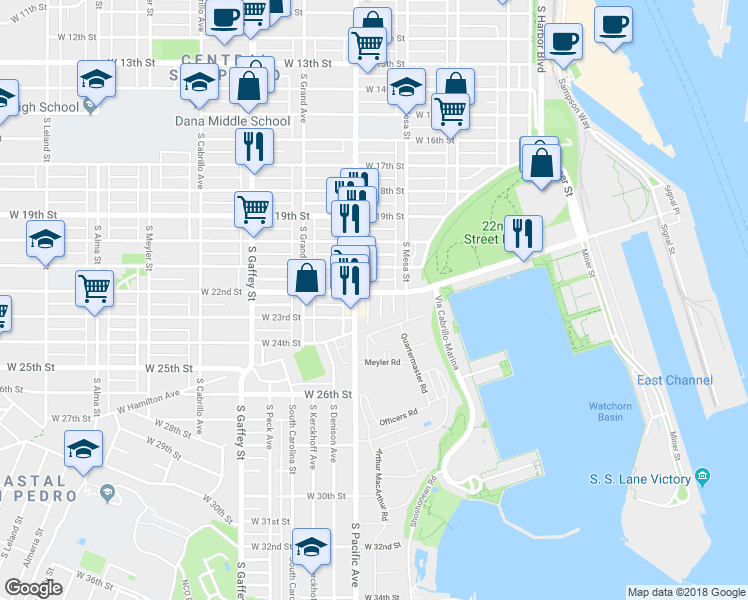 map of restaurants, bars, coffee shops, grocery stores, and more near 2211 Barbour Court in Los Angeles