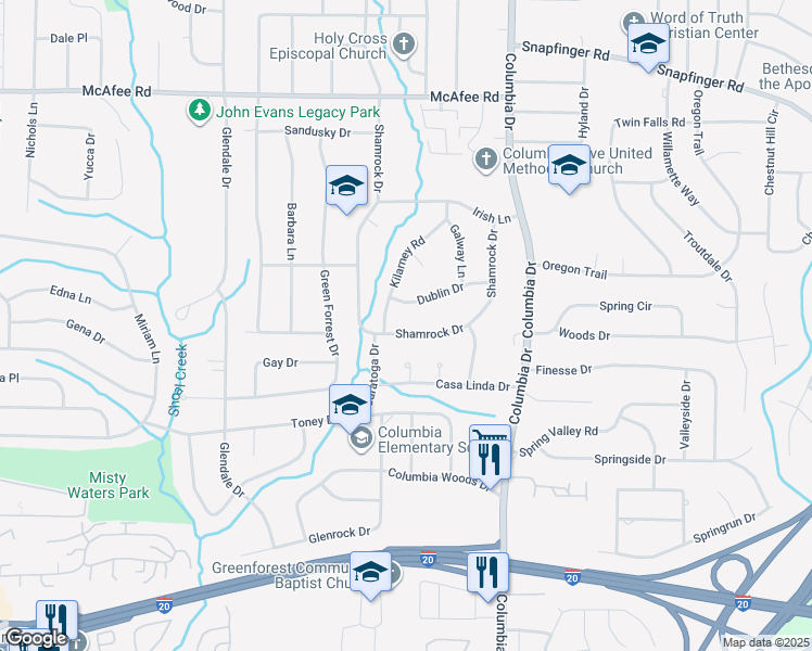 map of restaurants, bars, coffee shops, grocery stores, and more near 3263 Dublin Drive in Decatur