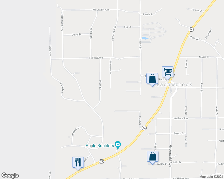 map of restaurants, bars, coffee shops, grocery stores, and more near 27280 Patterson Street in Perris