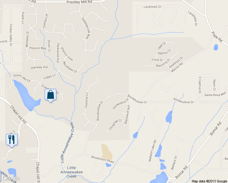 map of restaurants, bars, coffee shops, grocery stores, and more near 5272 Brookhollow Drive in Douglasville