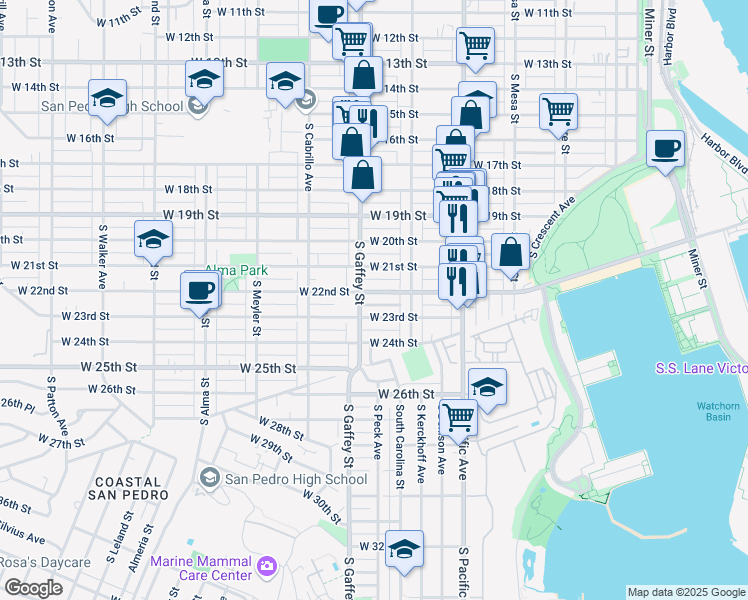 map of restaurants, bars, coffee shops, grocery stores, and more near 658 West 22nd Street in Los Angeles
