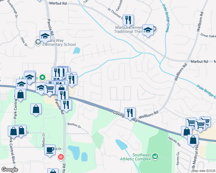map of restaurants, bars, coffee shops, grocery stores, and more near 5615 Strathmoor Manor Circle in Lithonia