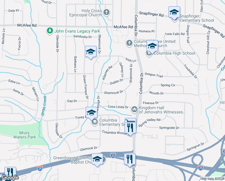 map of restaurants, bars, coffee shops, grocery stores, and more near 3291 Dublin Drive in Decatur
