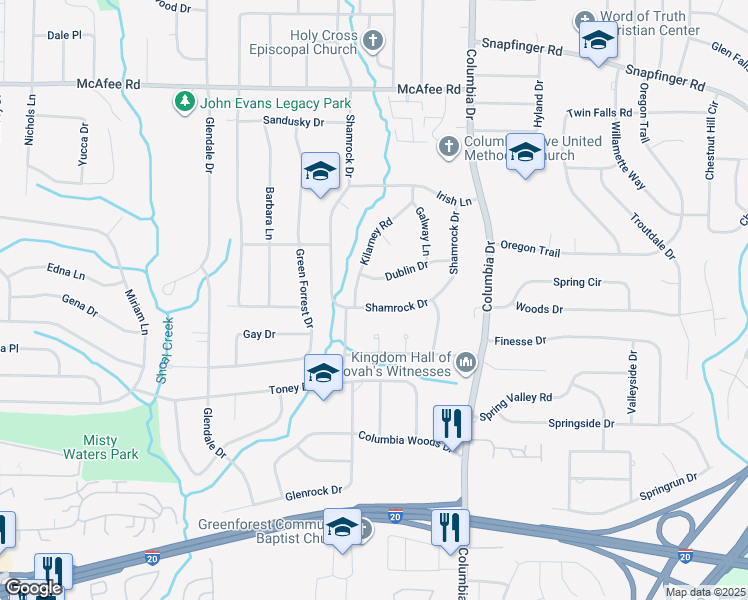 map of restaurants, bars, coffee shops, grocery stores, and more near 3263 Dublin Drive in Decatur