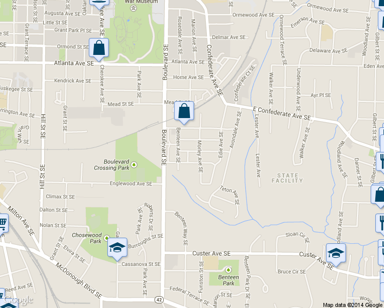 map of restaurants, bars, coffee shops, grocery stores, and more near 671 Hobart Avenue Southeast in Atlanta