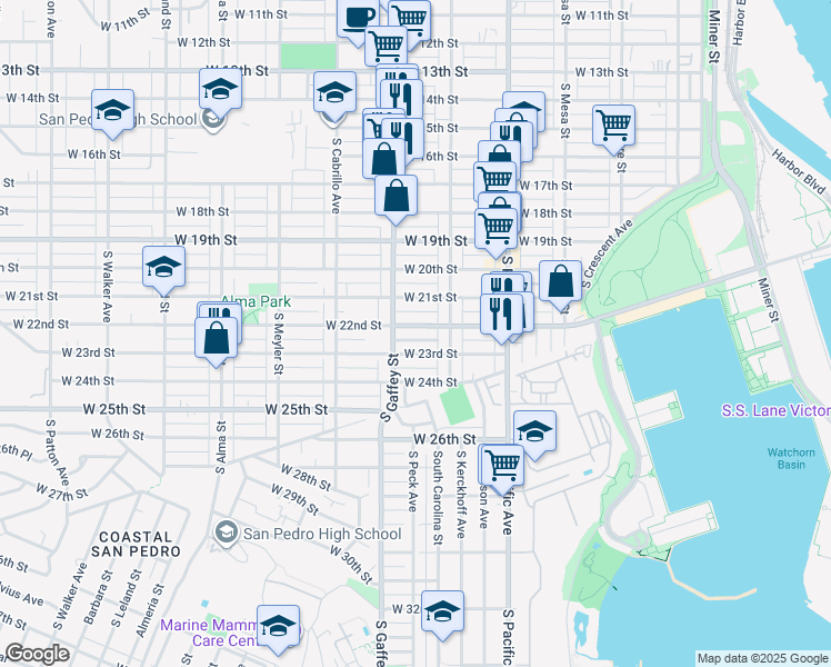 map of restaurants, bars, coffee shops, grocery stores, and more near 658 West 22nd Street in Los Angeles